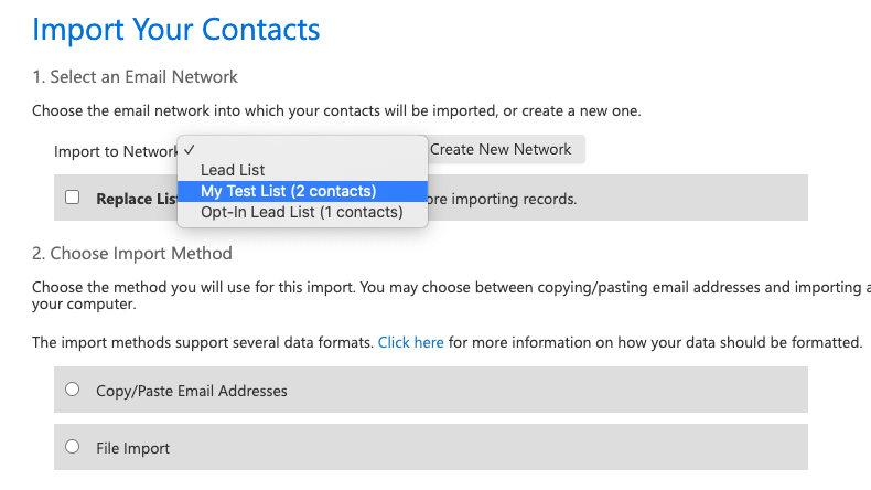 Creating a test email list